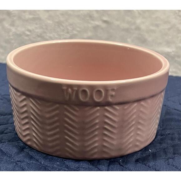 Pet Life Other - Vibrant Life Pink Ceramic Dog Bowl “WOOF” 5.5” Small Pet Dish Microwave Safe